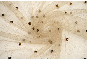 Fijne Glitter Tule met  Parels Beige