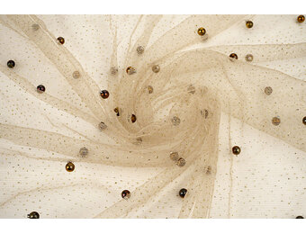 Fine Glitter Tulle with Pearls Beige