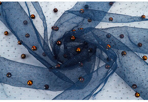 Fijne Glitter Tule met  Parels Marine