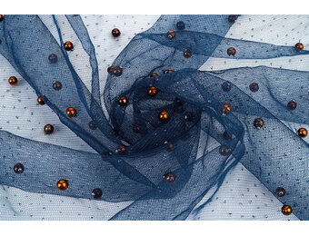 Fine Glitter Tulle with Pearls Navy