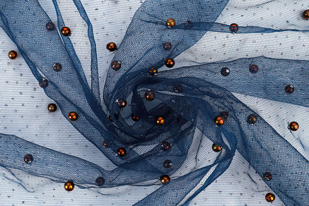 Fine Glitter Tulle with Pearls Navy
