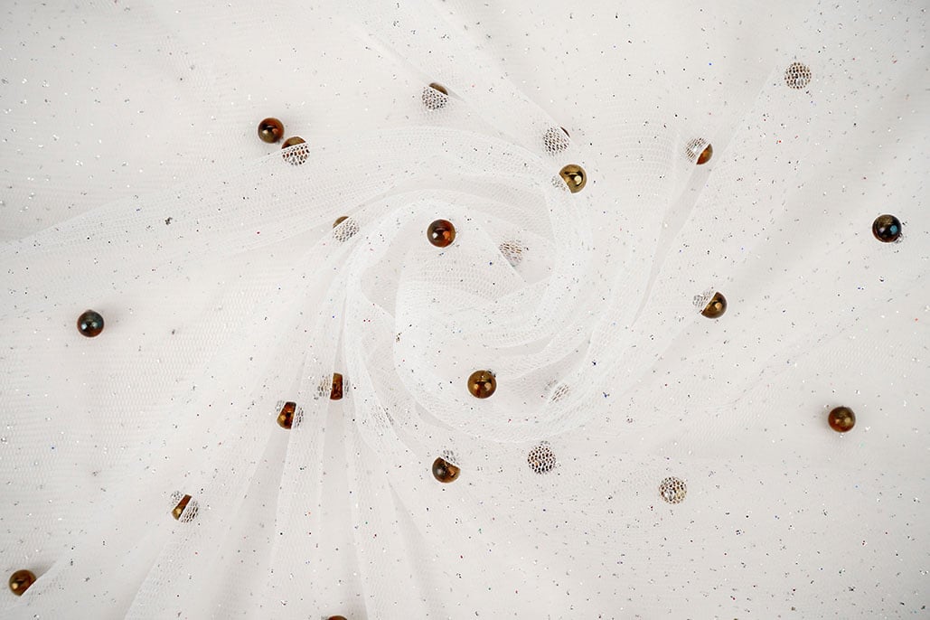 Fine Glitter Tulle with Pearls Off-White