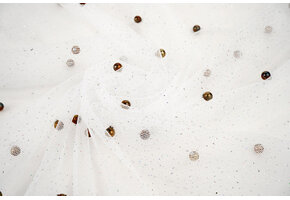 Fine Glitter Tulle with Pearls Off-White