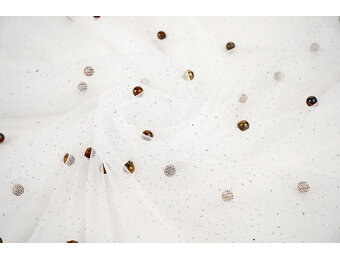 Fijne Glitter Tule met  Parels Off-White
