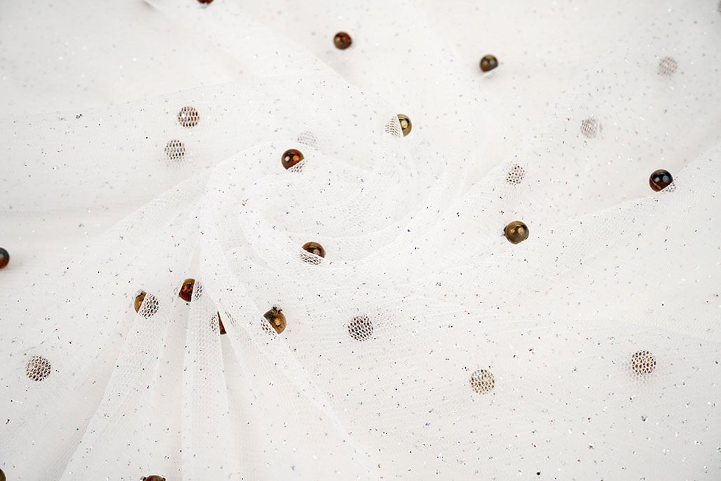 Fine Glitter Tulle with Pearls Off-White