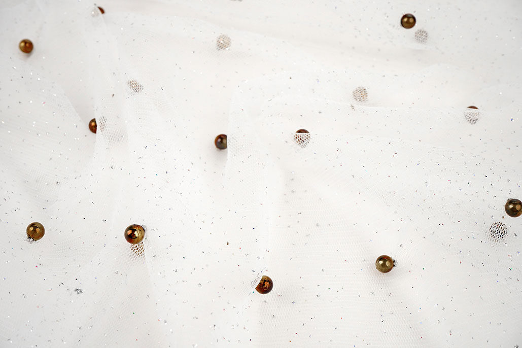 Fine Glitter Tulle with Pearls Off-White