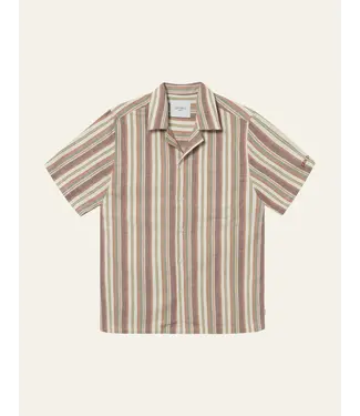 Les Deux Les Deux Lawson Stripe SS Shirt Burnt Red/Ivory