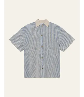 Les Deux Les Deux Easton Knitted SS Shirt Washed Denim Blue / Ivory