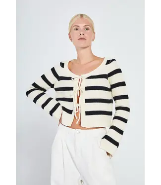 Norr Norr Stilla Blocking Knit Cardigan Black Stripe