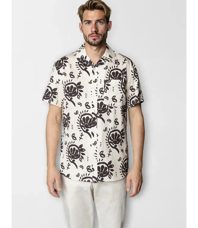 Clean Cut Copenhagen Bowling Ricco Shirt Ecru/ Dark Brown