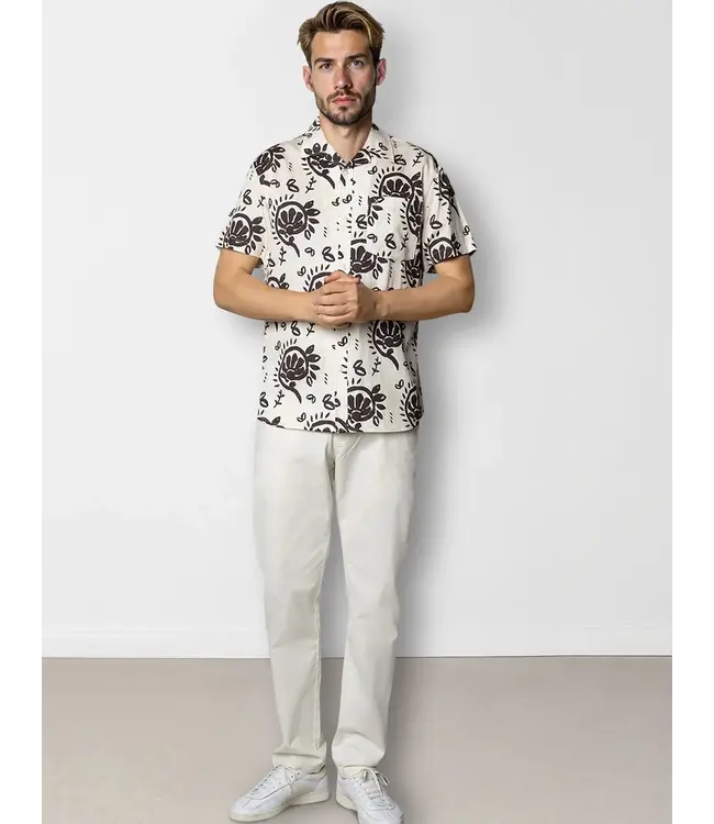 Clean Cut Copenhagen Bowling Ricco Shirt Ecru/ Dark Brown