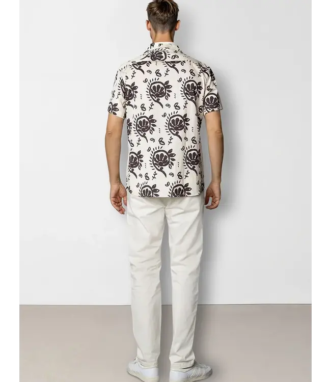 Clean Cut Copenhagen Bowling Ricco Shirt Ecru/ Dark Brown