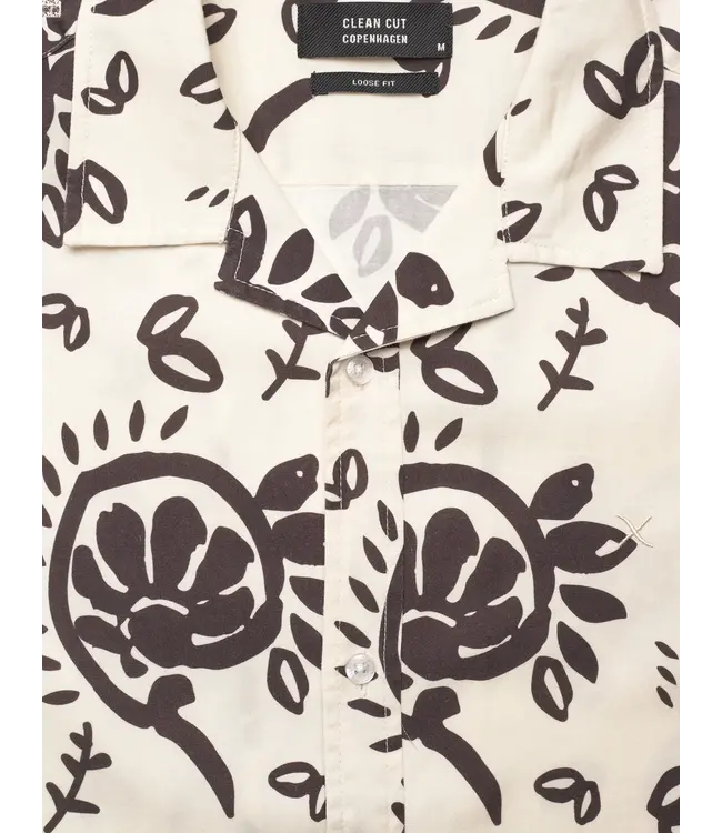 Clean Cut Copenhagen Bowling Ricco Shirt Ecru/ Dark Brown