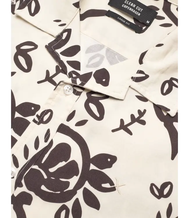 Clean Cut Copenhagen Bowling Ricco Shirt Ecru/ Dark Brown