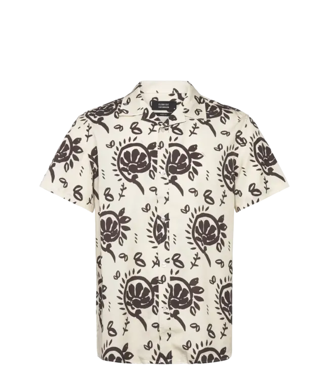 Clean Cut Copenhagen Bowling Ricco Shirt Ecru/ Dark Brown