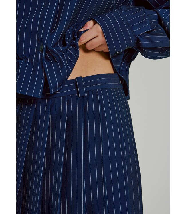 Norr Norr Neo Pinstripe Pleat Skirt Navy Pinstripe