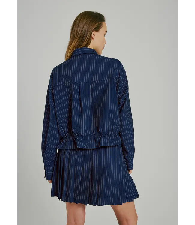 Norr Norr Neo Pinstripe Pleat Skirt Navy Pinstripe