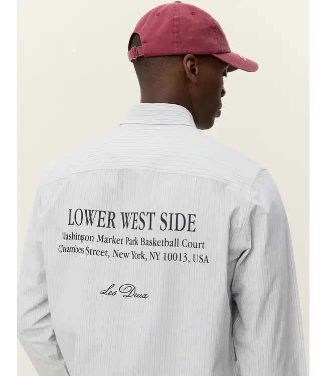 Les Deux Les Deux Kent Printed Stripe Poplin Shirt Xenon Blue