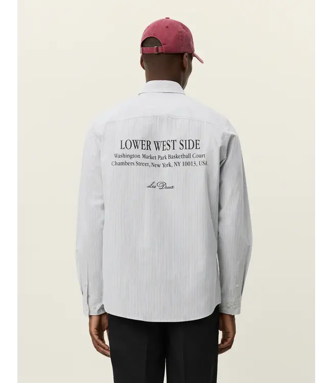 Les Deux Les Deux Kent Printed Stripe Poplin Shirt Xenon Blue