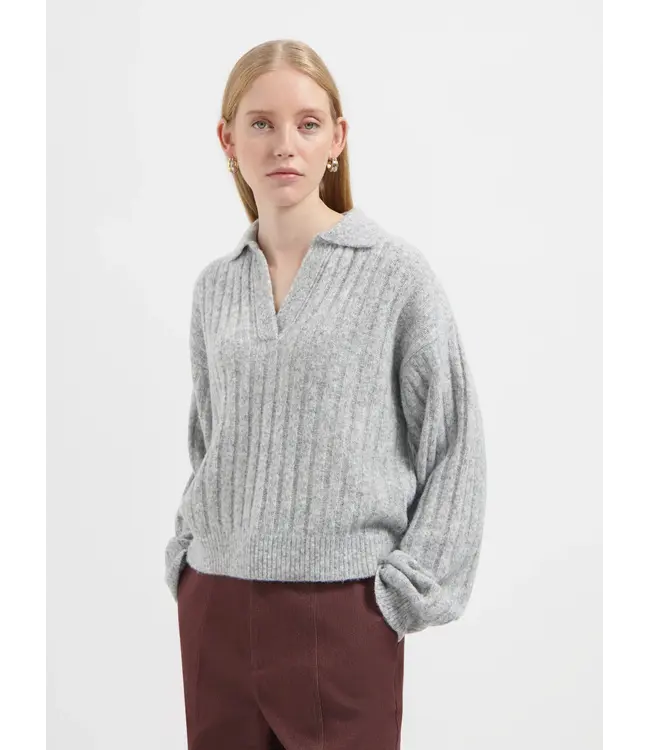 Nous Sommes Labels Nous Sommes Label Mila Wool Polo Pullover Light Grey Melange