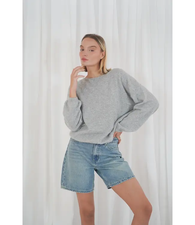 twins TWNS Los Angeles Long Puffed Sleeves Boat Neck  Jumper Dark Grey