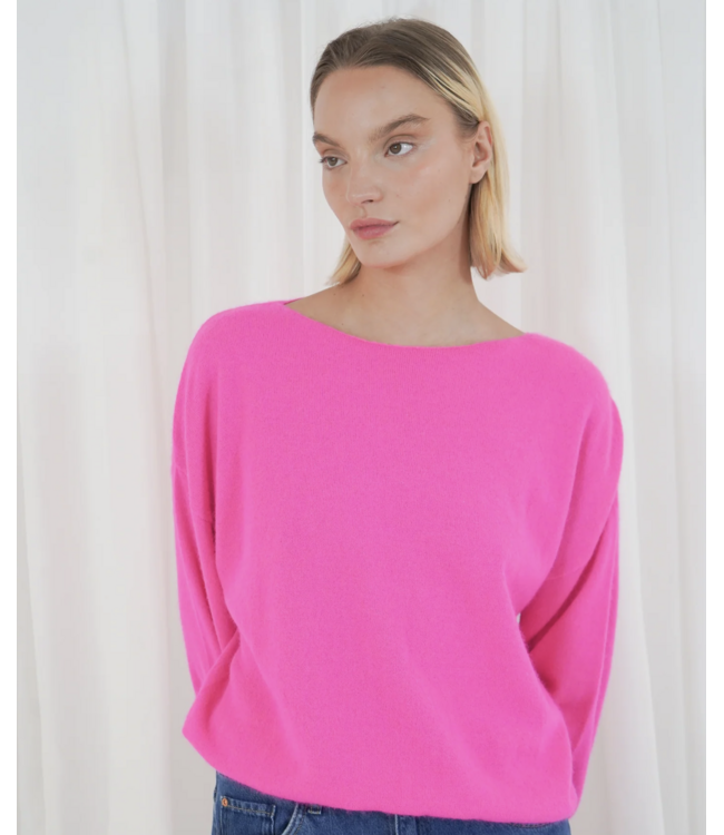 TWNS Livingston long puffed sleeves boat neck  jumper Neon Pink