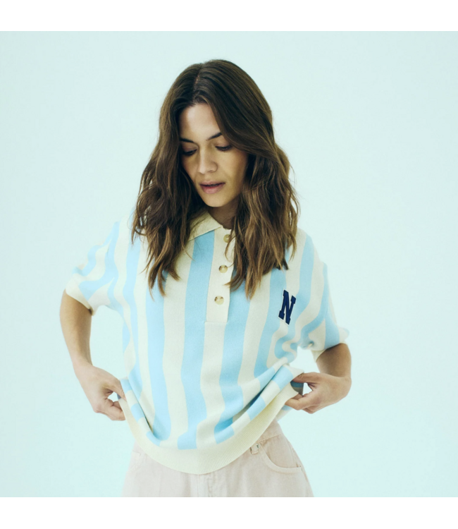 Norr Norr Varsity Knit Polo Light Blue Stripe