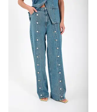 Norr Norr Kenzie Wide Button Jeans Medium Blue Denim