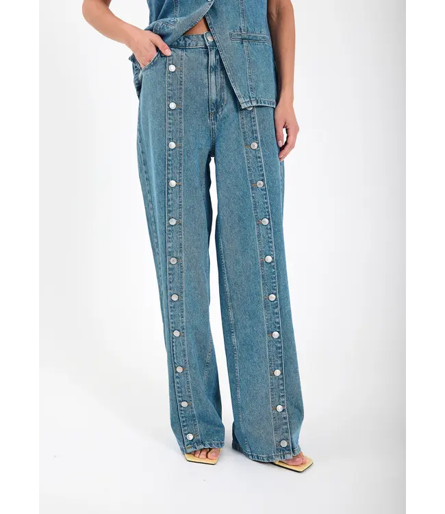 Norr Norr Kenzie Wide Button Jeans Medium Blue Denim