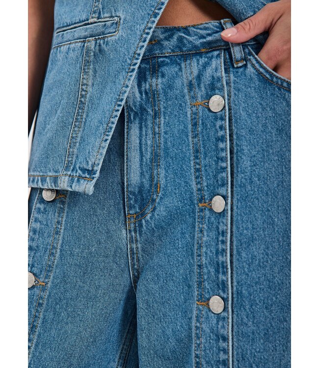 Norr Norr Kenzie Wide Button Jeans Medium Blue Denim