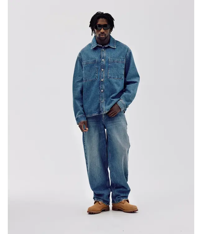 Bareen Bareen Oversized Denim Shirt Faded Blue