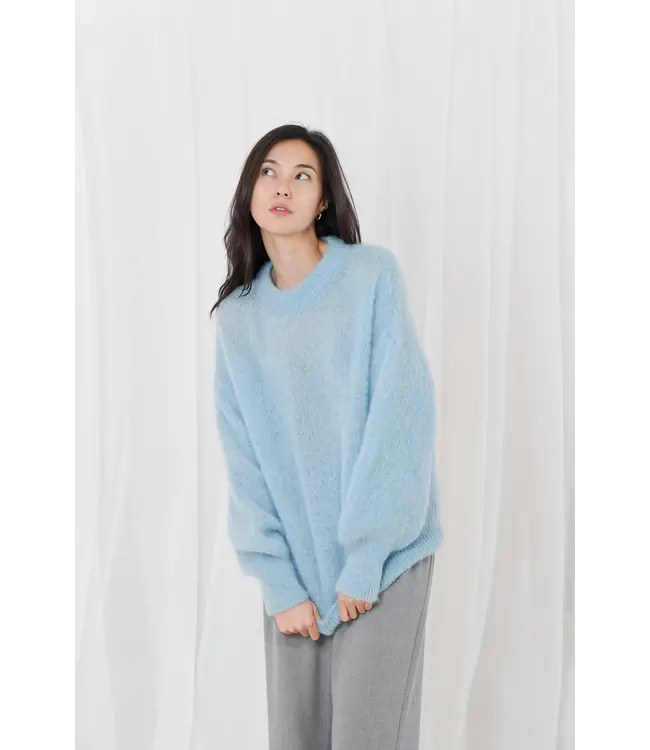 Twns Twns Moana Solid Long-sleeve Round Neck Knit Blue Jeans