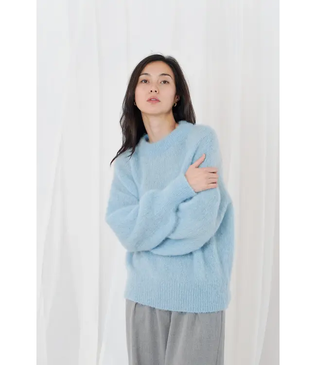 Twns Twns Moana Solid Long-sleeve Round Neck Knit Blue Jeans
