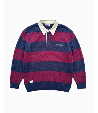 Dito Collective Dito Rugby Cable Polo Knitwear  Navy Burgundy 110926