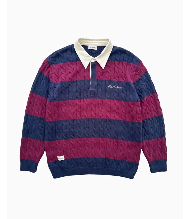 Dito Collective Dito Rugby Cable Polo Knitwear  Navy Burgundy 110926