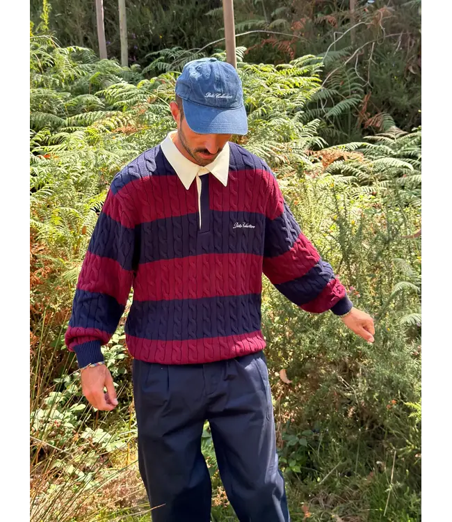 Dito Collective Dito Rugby Cable Polo Knitwear  Navy Burgundy 110926