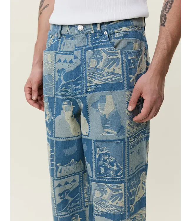 Les Deux Les Deux Roi Stamp Jacquard Jeans Denim Blue