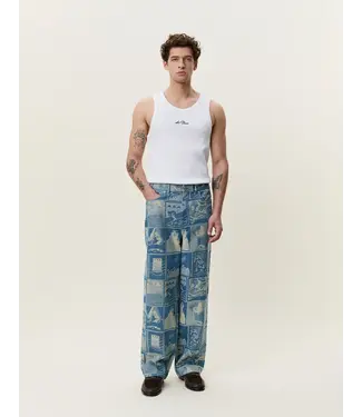Les Deux Les Deux Roi Stamp Jacquard Jeans Denim Blue