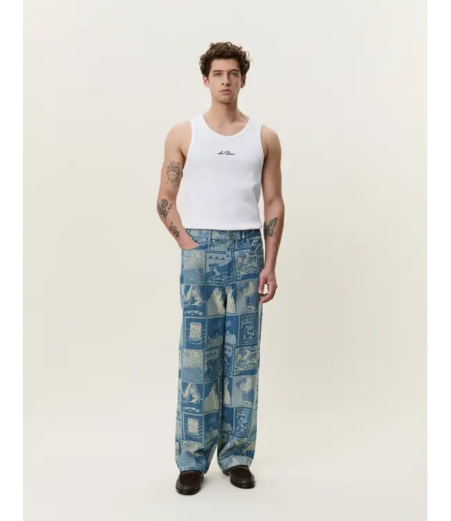 Les Deux Les Deux Roi Stamp Jacquard Jeans Denim Blue