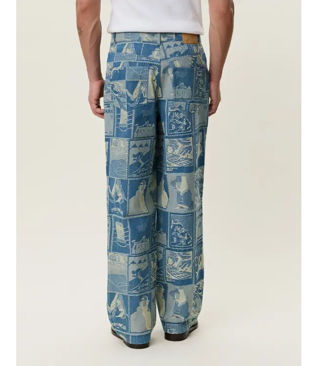 Les Deux Les Deux Roi Stamp Jacquard Jeans Denim Blue