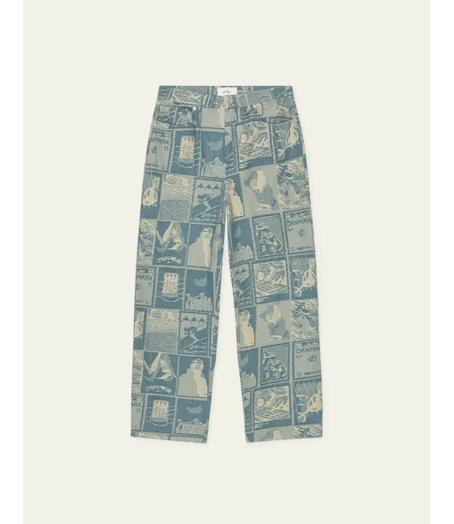 Les Deux Les Deux Roi Stamp Jacquard Jeans Denim Blue