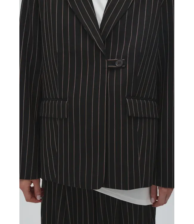 MbyM Mbym Marbel Stripe Milani-M Blazer Black Brown Pinstripe