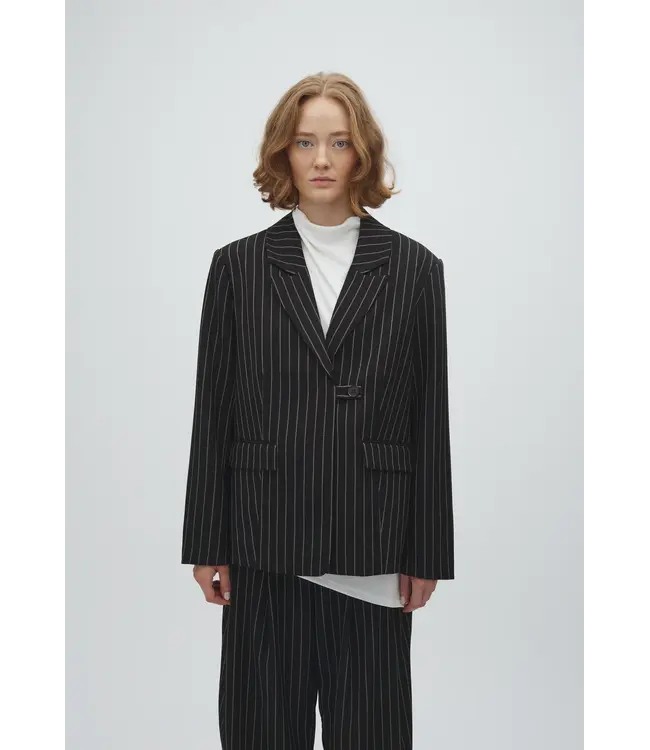 MbyM Mbym Marbel Stripe Milani-M Blazer Black Brown Pinstripe