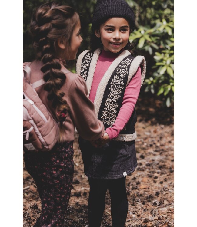 Black denim pleated skirt