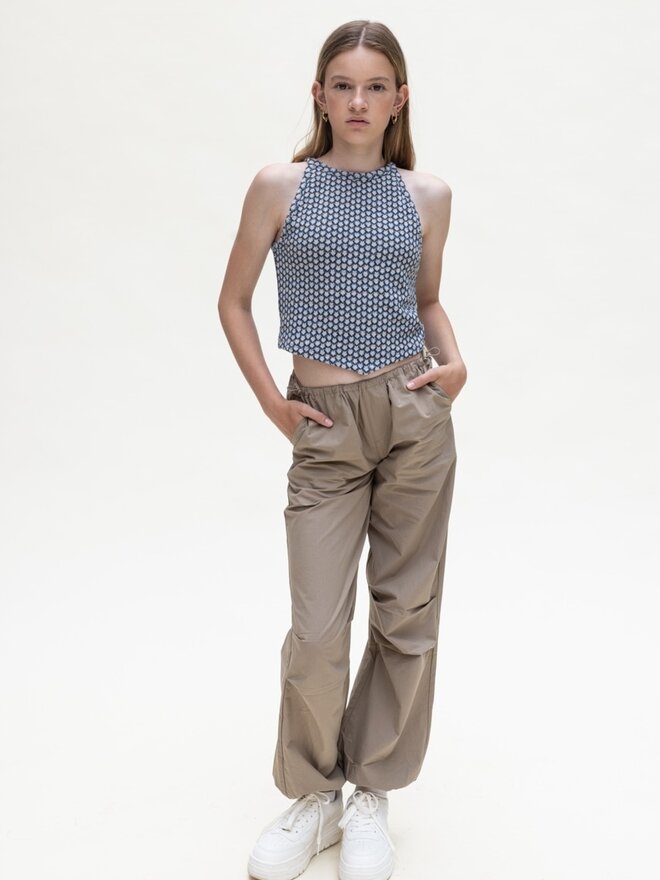 JiAmy Cargobroek voor meisjes, hoge taille, katoen, baggy broek, hiphop joggingbroek met meerdere zakken, casual parachutebroek 5-14 jaar, Beige, 9-10 jaar