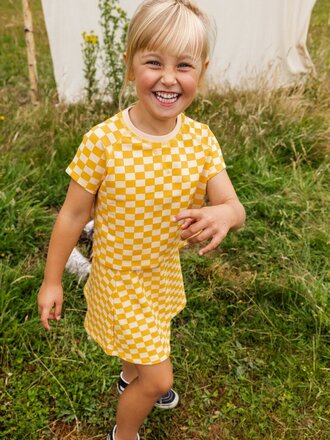 LOOXS Little Sweater gele blokjes print