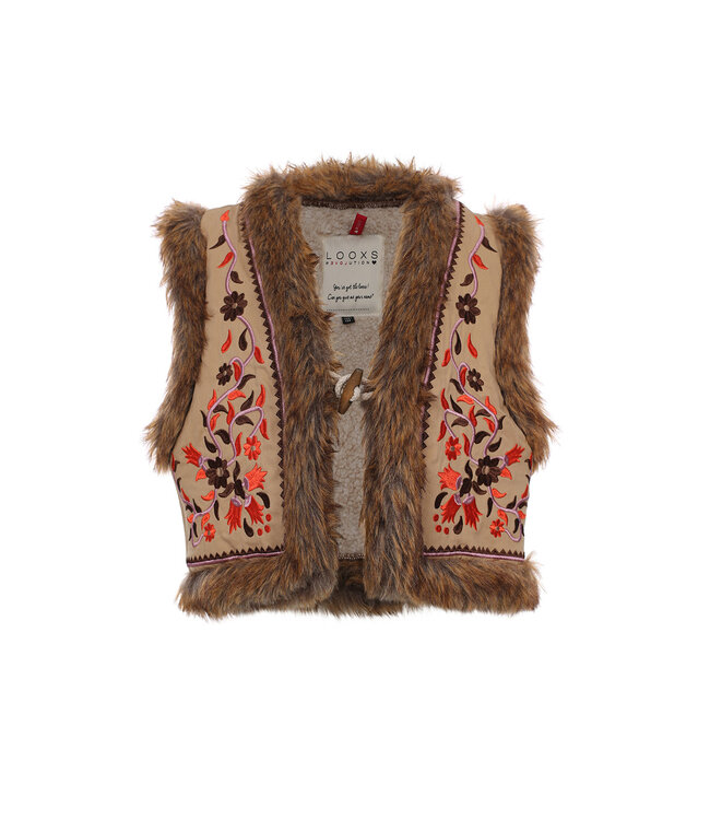 Gilet borduursels imitatie bont