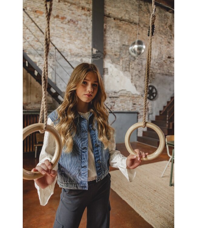 Blue denim gilet swirl