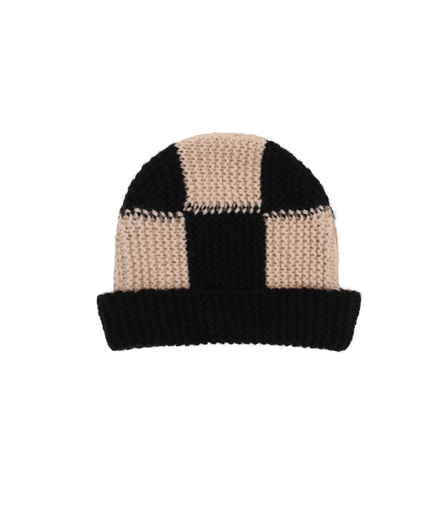 Knitted beanie block black/sand