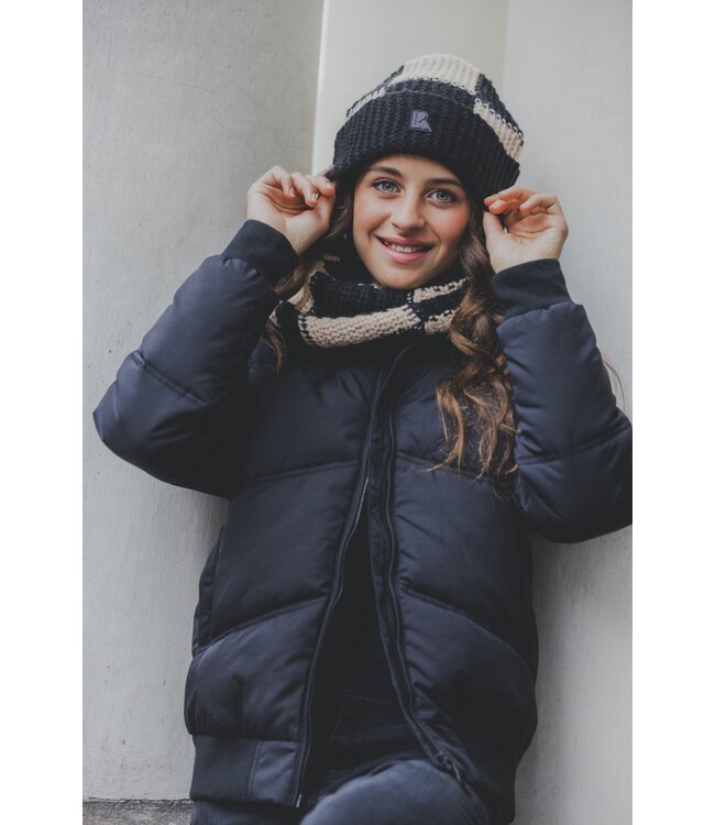 Knitted beanie block black/sand